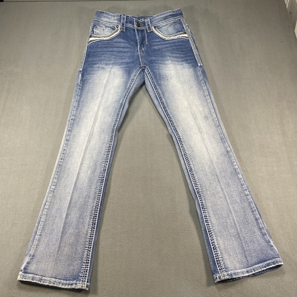 Platini Womens Jeans 29x30 Bootcut Light Wash Blue Embroidered Pockets